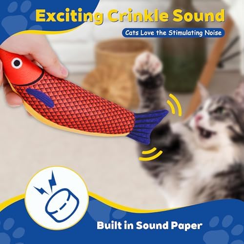 Catnip Saury Fish Cat Toys 3 Pack, Rattle Kicker for Indoor Cats - Image 3