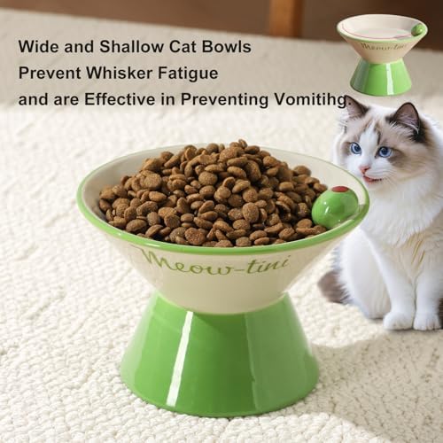 Elevated Cat Bowls Whisker Friendly. Ceramic Raised Whisker Fatigue Cat Bowl for Indoor Cats Protect The Spine and Prevent Vomiting,Meowtini Cat Bowl. KGCCIZI - Image 4