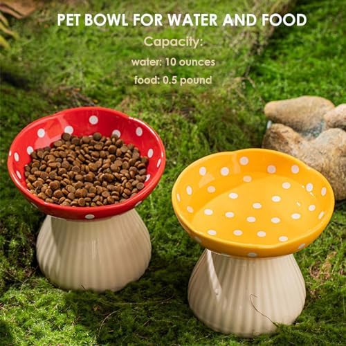 Raised Cat Bowl, Cute Mushroom Pet Feeder, Elevated Small Dog Food Bowl, Ceramic Pet Bowls for Food and Water, Wide Shallow Cat Dish, Whisker Fatigue (Black) - Image 3