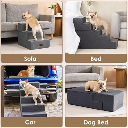 EHEYCIGA Dog Stairs 13.5" H, 3-Step Extra Wide Dog Steps, Grey - Image 7