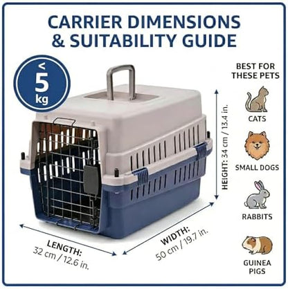 Hard-Sided Pet Carrier for Cats and Small Dogs, 20" Sturdy Travel Kennel with Secure Wire Door & 360° Ventilation, Portable Plastic Crate for Vet Visits & Car Travel (Blue/Grey) - Image 2