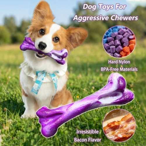 3 Pack Dog Chew Toys for Aggressive Chewers, Tough Bone - Image 3