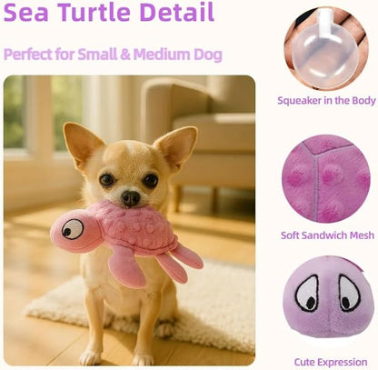 Squeaky Sea Turtle Plush Dog Toy – Durable, Interactive Chew Toy for Small Dogs – Relieves Anxiety & Teething – Keeps Puppies Busy, No Mess, Perfect for Indoor Play (Purple)