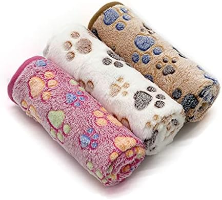 SORKUT 1 Pack 3 Puppy Dog Blankets Super Soft Warm Sleep Mat Fluffy Premium Fleece Pet Blanket Flannel Throw for Dog Puppy Cat - Paw Print Beige/Pink/Brown Small(23"x15") by SORKUT