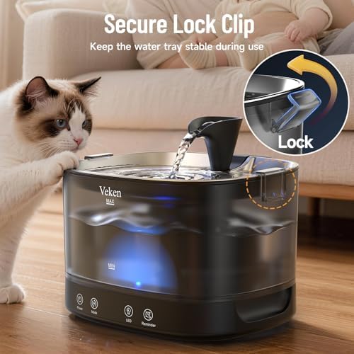 Veken 85oz/2.5L Cordless Cat Water Fountain for Cats, Dogs, Pets, Black - Image 6