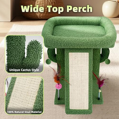 TWDEPART Cactus Cat Tree Tower with Cat Scratching Post for Indoor Cats,Activity Centre Climbing Tree Cat Furniture with Playful Toy Balls,Green - Image 6
