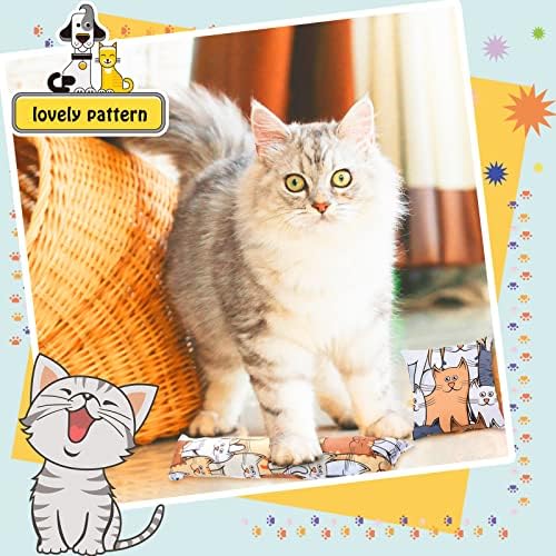 Hungdao 8 Pieces Catnip Kicker Toys Cat Kick Sticks Interactive Pillow Toys for Indoor Kitten Pet Chew Supplies, 2 Shapes and 4 Designs - Image 6