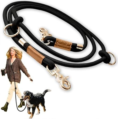 Hands Free Dog Leash, Waist Leash for Dog Walking, Crossbody, Multifunctional, Black Dog Lead, Running, 2 Dogs, Dual Handle, Dog Training, Adjustable Lead 4.3ft - 7.5ft, 3/8" (10mm) Diameter. by SticksNBonesco