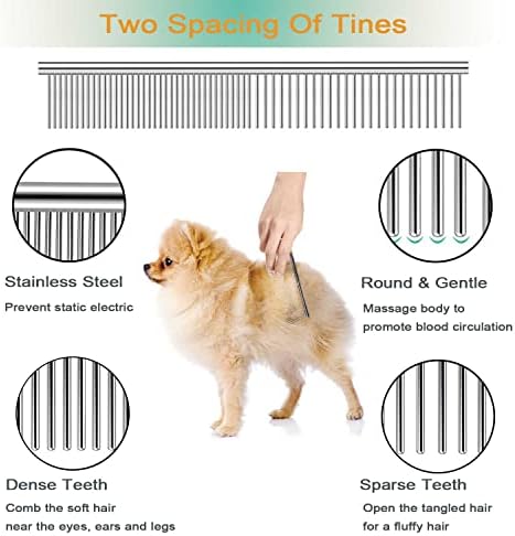Pet Grooming Comb Kit, Tear Stain Remover Brush, Undercoat Rake for Dogs & Cats, Dematting Tool for Long Haired Dogs Kittens Puppies, Flea Comb for Removal Dandruff Tangles Knots, Shedding Hair & Fur - Image 3