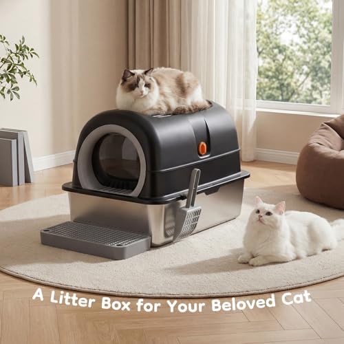 OLIXIS Stainless Steel Litter Box with Lid, Easy Cleaning - Image 2