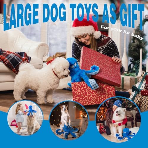 Large Dog Toys, Squeaky Dog Toy, Stuffed Crinkle Blue Octopus Toys 2 Pack - Image 7
