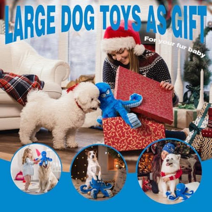 Large Dog Toys, Squeaky Dog Toy, Stuffed Crinkle Blue Octopus Toys 2 Pack - Image 7