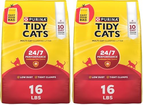 Purina Tidy Cats Clumping Cat Litter Odor Control, 24/7 Performance Multi Cat Litter - 16 lb. Bag (Pack of 2) by PurinaTidyCatsLitter