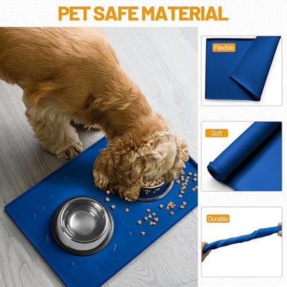 Hubulk Dog Feeding Mat,100% Waterproof Food Grade Silicone Pet Food and Water Bowl Placemat,Dishwasher, High Raised Edge to Prevent Spills,Nonslip Tray to Stop Messes on Floor（28"x18"x0.8", Navy） - Image 5