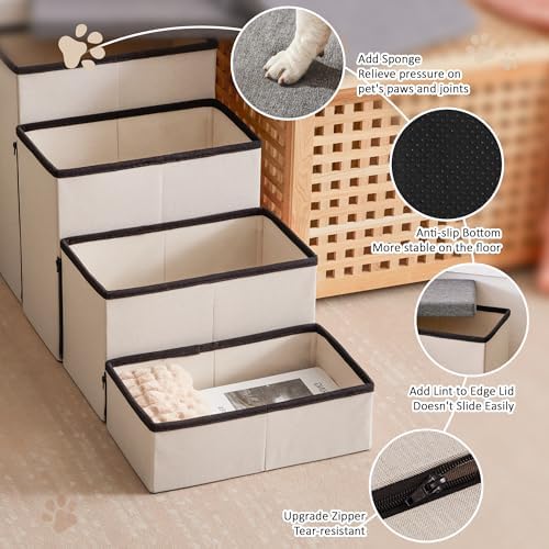 Love's cabin Dog Stairs for High Bed, Foldable Pet Stairs for Small Medium or Large Dogs Puppy with Storage for Bed or Couch, Cat Dog Steps Ramp with Zip up to 200 lbs, Light Grey, 4 Steps - Image 4