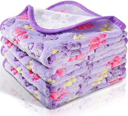 Tatuo 4 Pack Fleece Dog Blanket for Pet,Purple,30 x 20.5 Inch,Paw by Tatuo