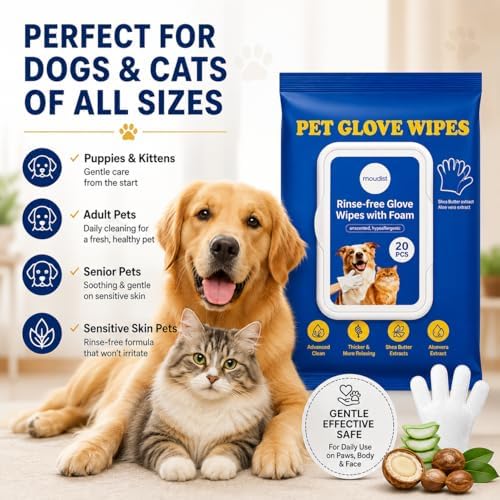 Pet Cleaning Gloves Wipes for Dogs & Cats – Disposable Grooming Gloves for Paws, Ears, Teeth & Body – Gentle & Easy No-Rinse Cleaning (20 Count) - Image 4