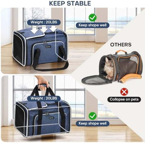 Pet Carrier, Large Soft Sided Expandable Travel Carrier with Steel Frame, Anti-Scratch Mesh, Removable Fleece Pad and Pockets for Cats, Dogs and Small Animals up to 15 lbs (Blue, 4 Sides Expandable) - Image 6