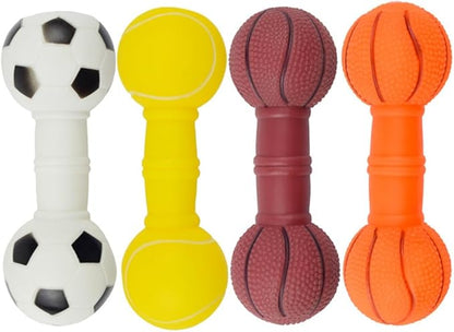 POPETPOP 4Pcs Dog Molar Chew Toys Dog Squeaky Barbell Toys Vinyl Dumbbell for Teething Playthings Pet Squeaky for Puppy