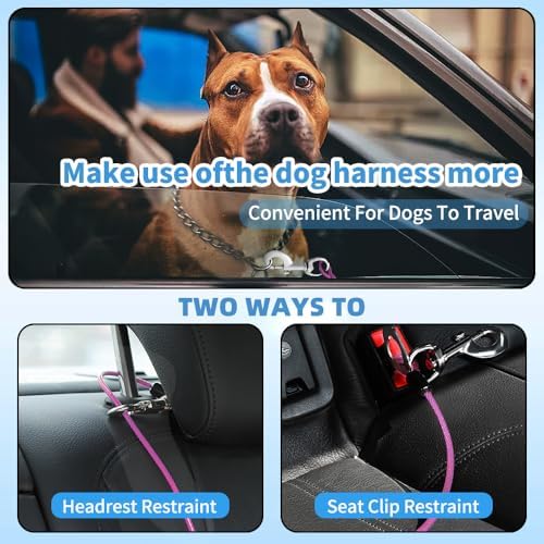 Dog Seat Belt Harness for Car,2pcs Dog Seatbelt of Coated Wire Leash Safety Restraint,No Chew Tether Cable Vehicle Dogs Accessories,Double Clips & Latch (Purple, 16 inch/40 CM) - Image 6