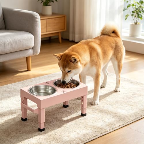 Elevated Dog Bowls Stand Large Breed, Height Adjustable Raised Dog Bowls Holder with 2 Stainless Steel Food Bowls for Small, Medium and Large Canine，Pink - Image 4