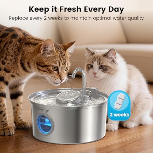Invengo Cat Water Fountain Stainless Steel 3.2L/108oz (12 Filters + 12 Sponges) - Image 6