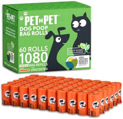 Pet N Pet Poop Bags for Dogs, 1080 Count, Plant Based, Unscented, Orange by PETNPET