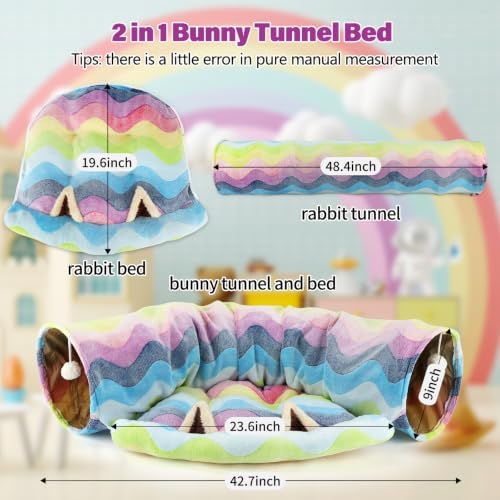 BWOGUE Bunny Tunnel Bed, 2-in-1 Collapsible Rabbit Tunnel Hideout with Mat - Image 2