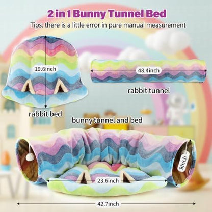 BWOGUE Bunny Tunnel Bed, 2-in-1 Collapsible Rabbit Tunnel Hideout with Mat - Image 2