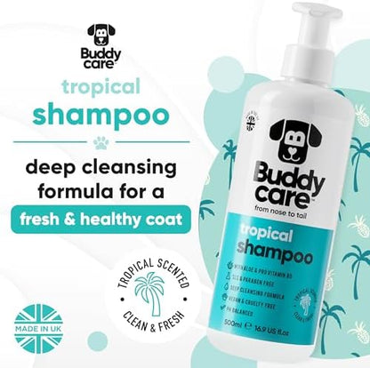 Tropical Dog Shampoo by Buddycare | Deep Cleansing Shampoo for Dogs | Tropical Scented | with Aloe Vera and Pro Vitamin B5 (50.72oz) - Image 2