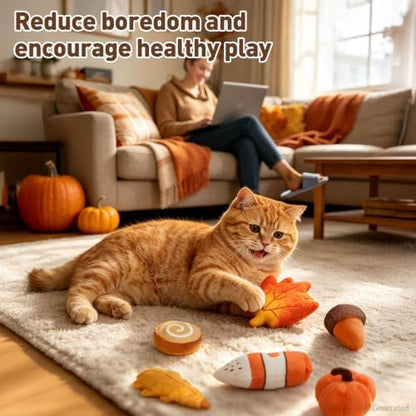 Plush Fall Catnip Toys for Indoor Cats 6 Pack, Pumpkin Shape - Image 6