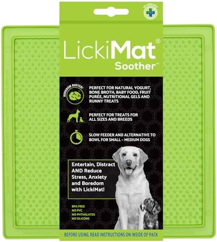 LickiMat Classic Soother, Dog Feeding Mat for Boredom and Anxiety Relief, Ideal for Food, Treats, Yoghurt or Peanut Butter, Lick Mats, Fun Alternative to a Slow Feeder Bowl, Green by LICKIMAT