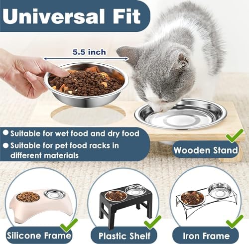 12 PCS Thickened Stainless Steel Cat Bowls, 5.5 Inch Shallow Wide Flat Metal Kitten Food Bowls, Whisker Friendly Fatigue Relief Replacement Basic Pet Dishes for Indoor Cats - Image 3