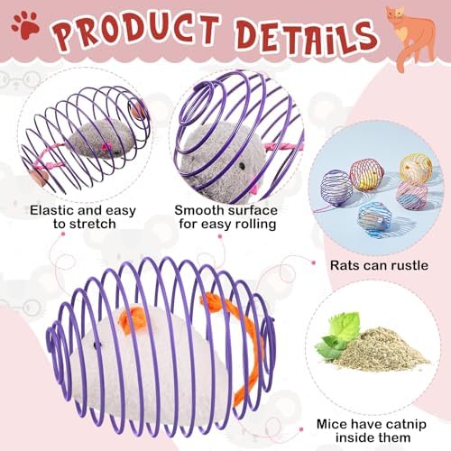 Jecery 5 Pcs Cat Toys Spring,Catnip Rats,Soft Color - Image 3