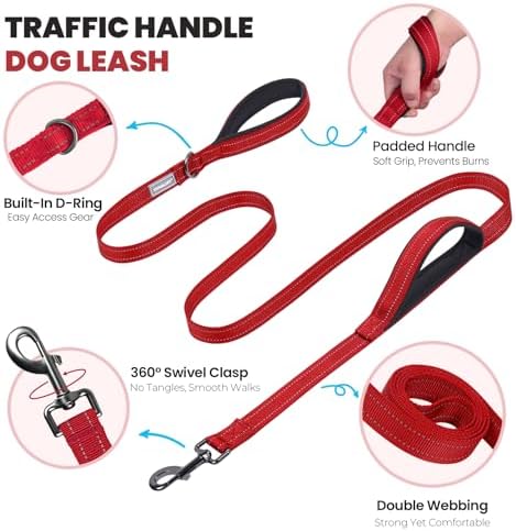 VIVAGLORY Double Handle Dog Leash Twingrip, 5ft x 1in, L, Red Grey - Image 3