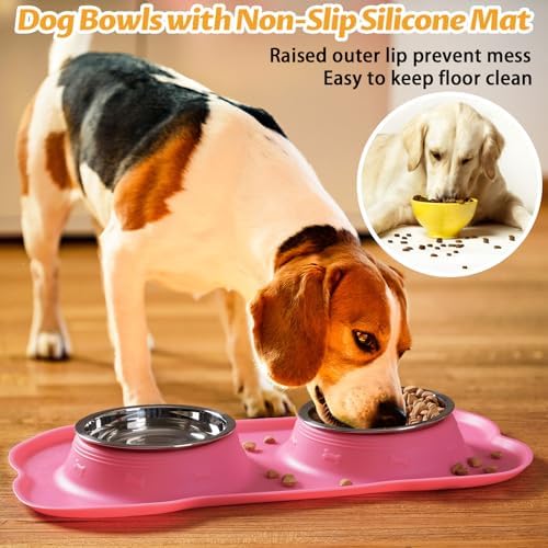 Hubulk Pet Dog Bowls 2 Stainless Steel Dog Bowl with No Spill Non-Skid Silicone Mat + Pet Food Scoop Water and Food Feeder Bowls for Feeding Small Medium Large Dogs Cats Puppies (Large, Pink) - Image 6