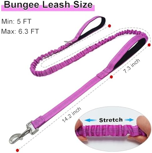 5FT Bungee Dog Leash with 2 Handles, Reflective Nylon Traffic Leash - Image 5