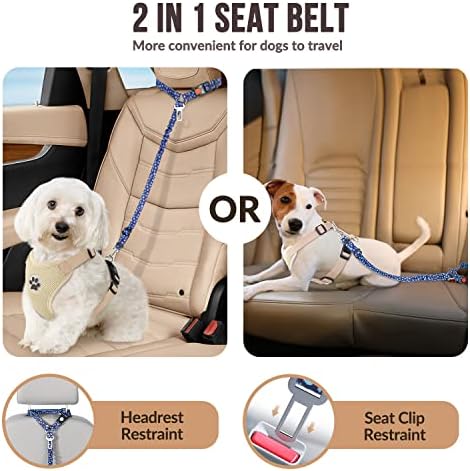SlowTon Dog Seat Belt for Car, 2 Pack Dog Car Harness Seatbelt with Bungee - Image 3