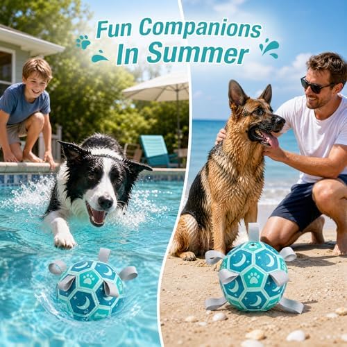 Dog Soccer Ball with Straps, 6 Inch Herding Dog Ball Toys Dog Birthday Toy, Balls for 20-40lbs Dogs, Outdoor Puppy Toys for Small Medium Dogs, Interactive Toy for Tug, Water Toy Ball,Blue - Image 6