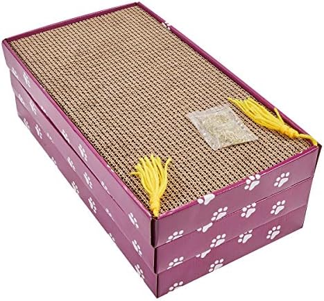 PEEKAB Cat Scratcher Cardboard Wide Scratching Board Reversible Corrugate Cat Scratch Pad with Box Catnip Included Large 3PCS by PEEKAB