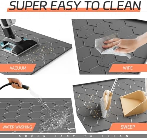 Bulkniu Silicone Cat Litter Mat, 22"x34", Raised Edge Waterproof, Dark Grey - Image 4