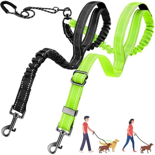 AUTOWT Double Leash for Two Dogs, No Tangle 360° Swivel Dual Dog Leashes with 4 Handles, Super Lightweight for Puppy, Reflective Adjustable Strap and Shock Absorbing Bungee by AUTOWT