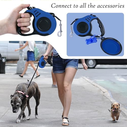 Retractable Dog Leash, 10 FT Dog Leash for Small Medium Dogs up to 22lbs, Pet Tape with Anti Slip Handle and Lock Nylon, 1 Silicone Dog Bowl, 1 Dispenser, 2 Waste Bag - Image 6