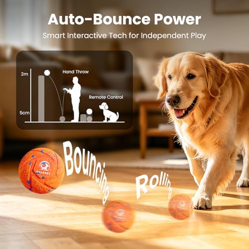 Smart Interactive Dog Toys - Auto Bouncing & Rolling Ball, 3 Interactive Modes, Chew-Resistant E-TPU Material, IPX7 Waterproof, Smart Chase Pet Toy Ball for Medium and Large Dogs - Orange - Image 2