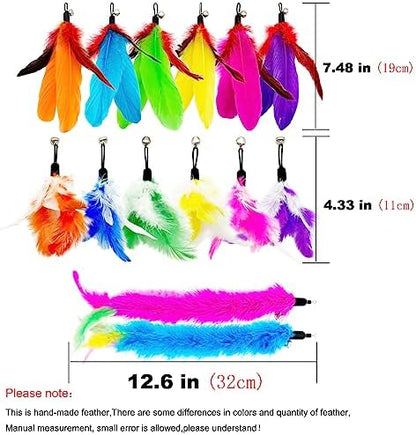 Cat Feather Toys Refills, 14 Pieces Natural Feathers Refills, Cat Wand Replacement Feathers Toy for Indoor Cats - Image 2