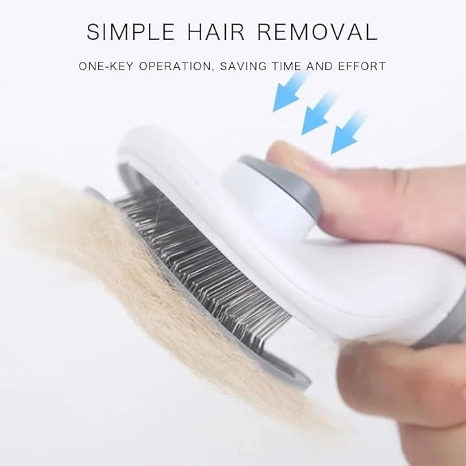 Dog & Cat Brush, Dog Brush for Shedding, Cat & Dog Grooming, Self Cleaning Slicker Brush for Pets, Grooming Brushes for Long Short Haired Dogs Cats, Deshedding Brush, Rake, Comb (Grey)
