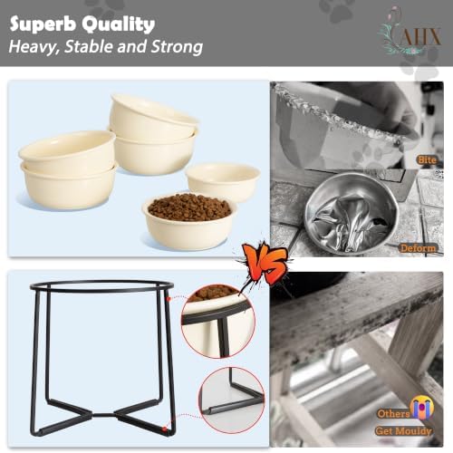 Ceramic Elevated Dog Food Bowl - Heavyweight Feeding Bowl with Metal Stand - Raised Pet Dish for Medium and Larges Dogs - 5.8 Cups - 47.3 oz - Beige - Image 5