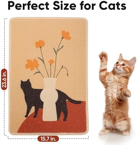FUKUMARU Sisal Cat Scratching Mat, 23.6 x 15.7 Inch Cat Scratch Pad, Flower - Image 2