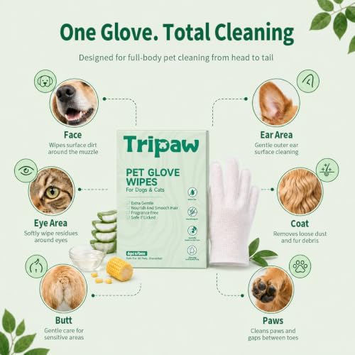 Disposable Pet Glove Wipes 6 Count, No‑Rinse Thick Wipes for Dogs&Cats - Image 4