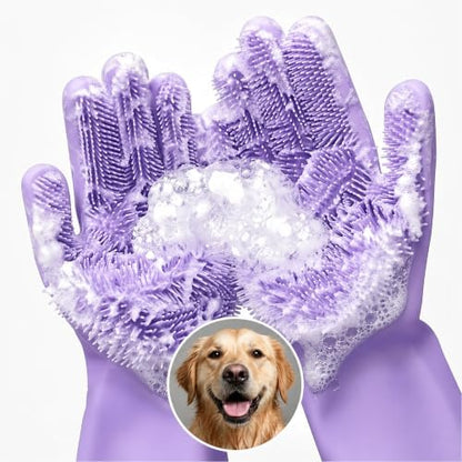 Cat and Dog Washing Gloves, 1 Pair, 11.6", Soft Silicone (Purple) by RZleticc